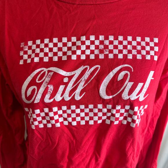 The Classic Chill Out Long Sleeve‎ Y2K Crop Top Women’s M Red Crew Neck T-shirt - Picture 3 of 5